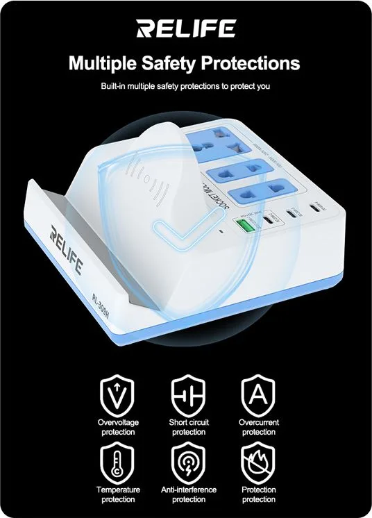 RELIFE σταθμός φόρτισης RL-309H, USB/3x USB-C/3x DC/wireless, 72W, λευκός — εικόνα 5