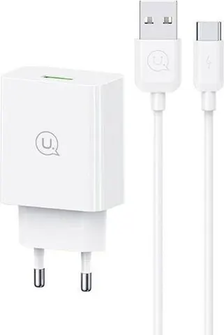 USAMS φορτιστής τοίχου SCXLTZ02 με καλώδιο USB-C, USB, 18W, λευκός