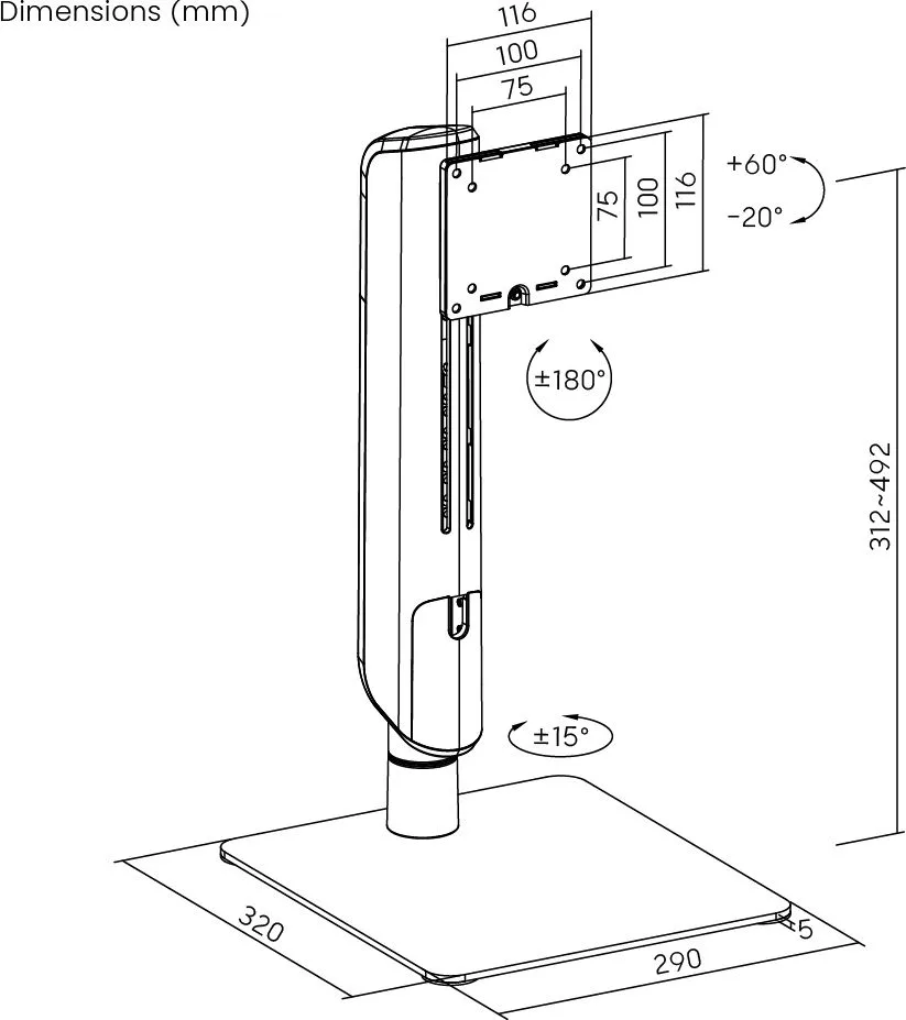BRATECK βάση γραφείου οθόνης LDT70-T01, 17-49", έως 18kg, heavy duty — εικόνα 7