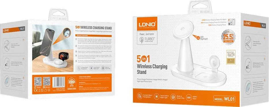 LDNIO ασύρματος φορτιστής WL01 με LED φωτισμό, 3 σε 1, 15W, λευκός — εικόνα 9