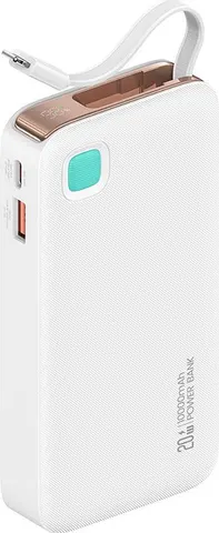 USAMS power bank CD225 με καλώδιο Lightning, 2x θύρες εξόδου, 10000mAh, 20W, λευκό