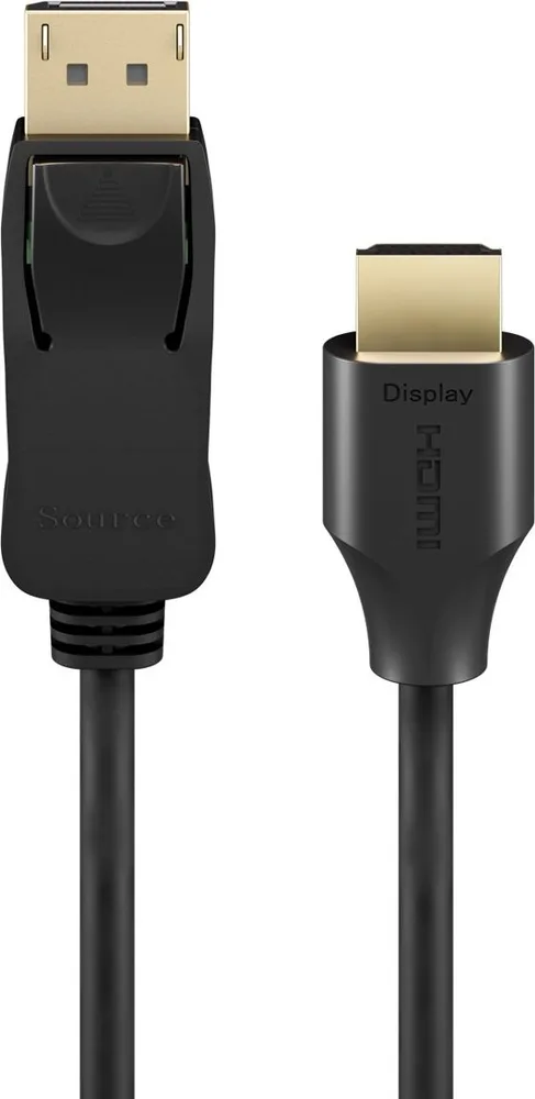 Καλώδιο GOOBAY DisplayPort σε HDMI με χρυσό εξώστη DisplayPort και μαύρο εξώστη HDMI, μήκος 2 μέτρα