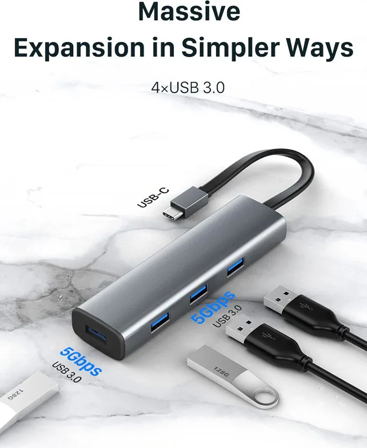 CABLETIME USB hub CT-HUBP4, 4x θυρών, 5Gbps, USB-C σύνδεση, γκρι — εικόνα 2