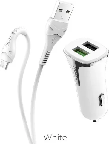 HOCO Z31 Universe φορτιστής ΑΥΤΟΚΙΝΗΤΟΥ QC3.0 με 2ΘΥΡΕΣ, καλώδιο Micro λευκό