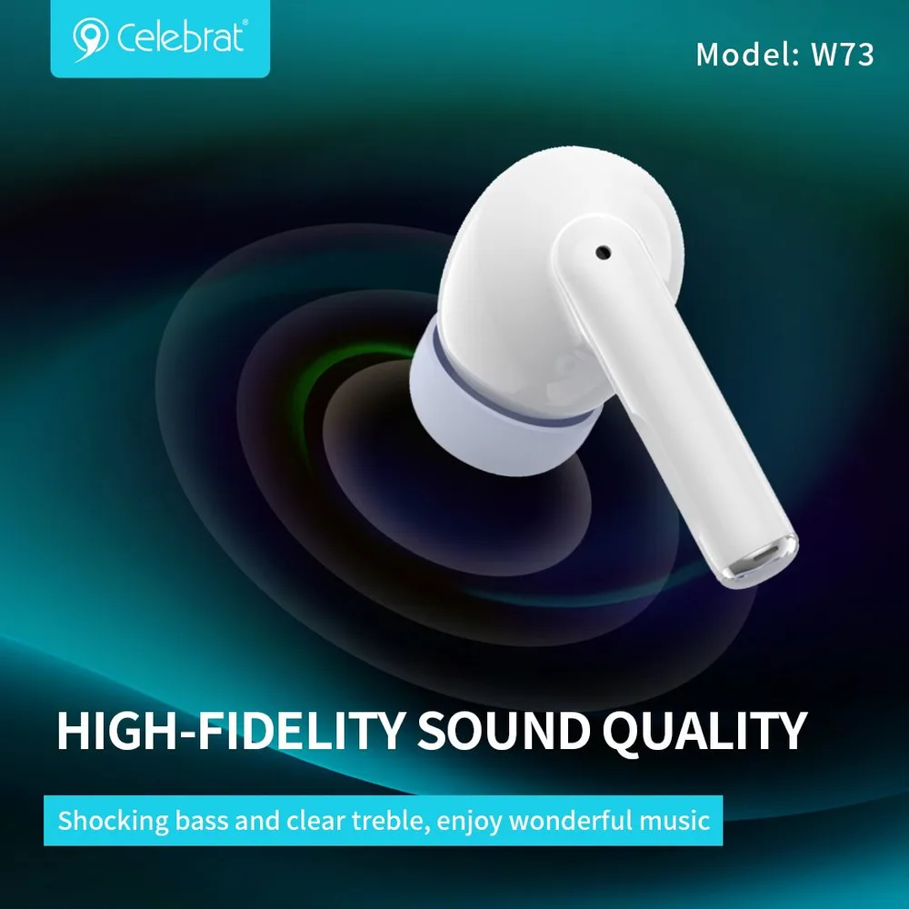 CELEBRAT earphones με θήκη φόρτισης W73, True Wireless, 13mm, 33/380mAh, μαύρα — εικόνα 3