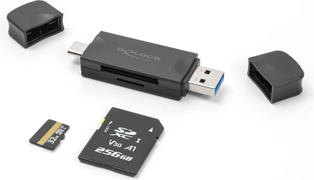 DELOCK card reader 91020 για SD & micro SD, USB/USB-C σύνδεση, 5Gbps, μαύρο — εικόνα 2