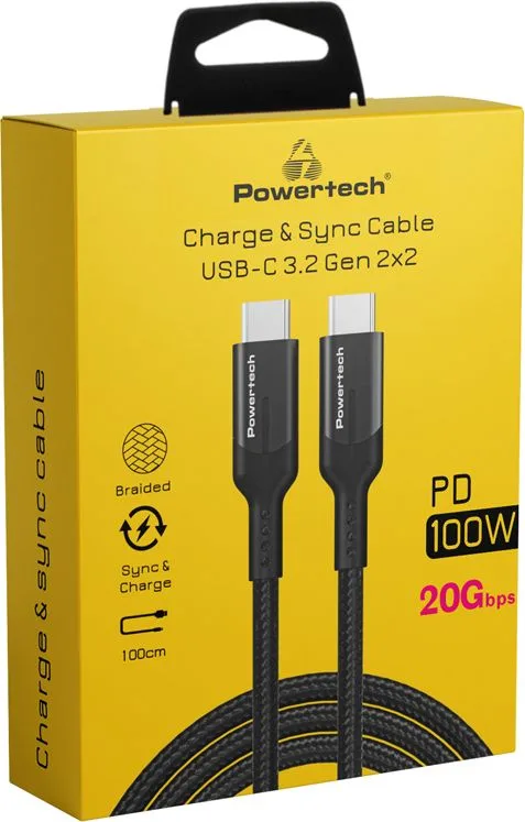 POWERTECH καλώδιο USB-C PTR-0136, PD 100W, 20Gbps, copper, 1m, μαύρο — εικόνα 2