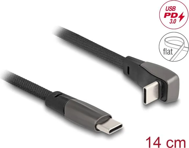DELOCK καλώδιο USB-C 80750, 60W, flat, γωνιακό, 480 Mbps, 14cm, μαύρο — εικόνα 2