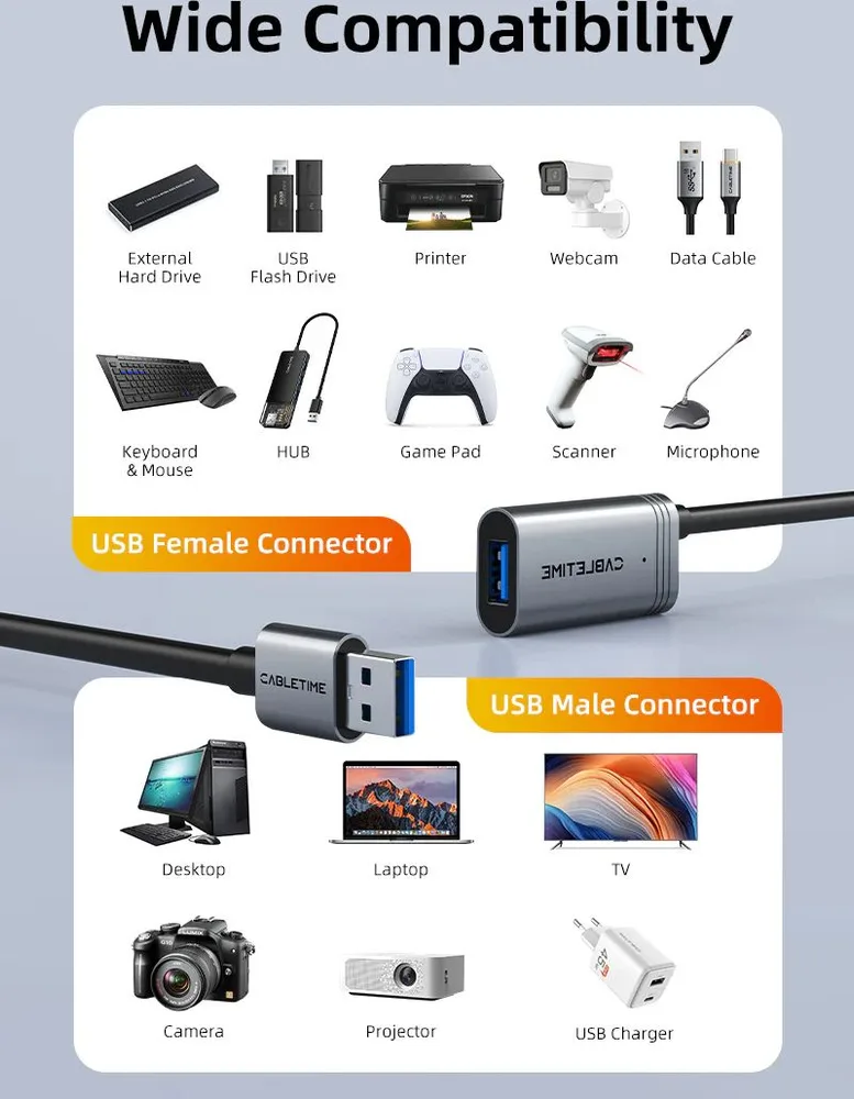 CABLETIME καλώδιο προέκτασης USB CT-AMAFA3, active, 5Gbps, 5m, μαύρο — εικόνα 8