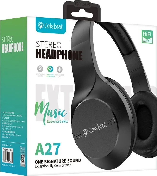 CELEBRAT headphones A27, wireless & wired, Bluetooth 5.3, Φ40mm, μαύρα — εικόνα 4