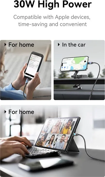 USAMS καλώδιο Lightning σε USB-C SJ749, 30W, 480Mbps, 1.2m, λευκό — εικόνα 3