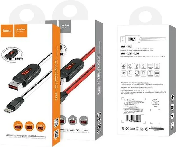 HOCO U29 καλώδιο με οθόνη Lightning φόρτισης & Data 1.2m, RED — εικόνα 4