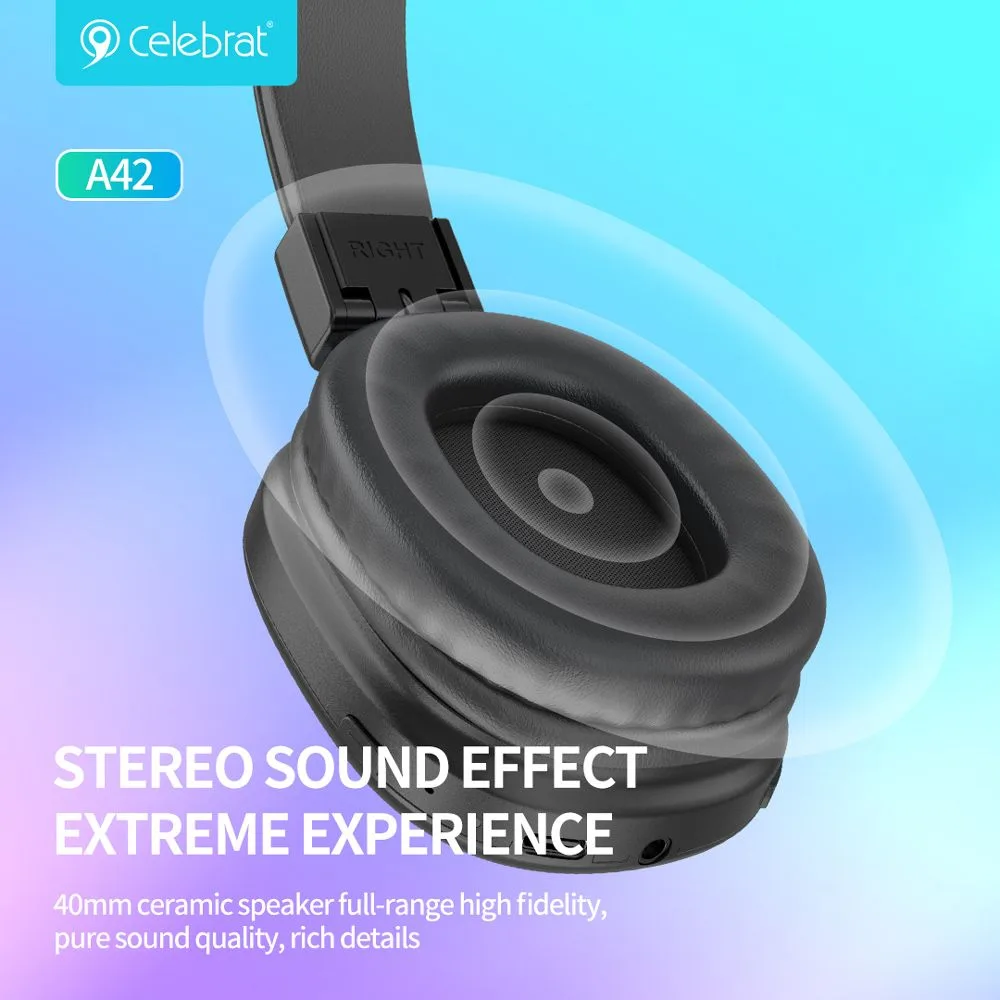CELEBRAT headphones A42, ασύρματα & ενσύρματα, 40mm, 300mAh, μαύρα — εικόνα 3