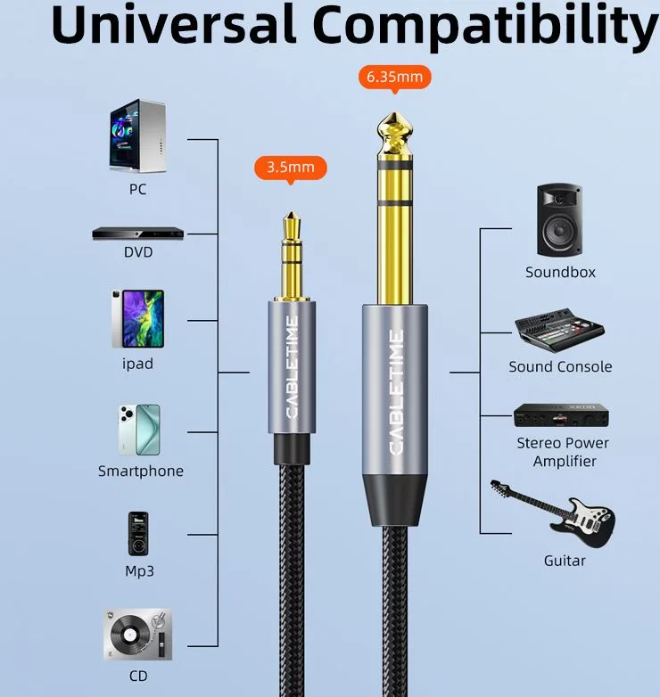 CABLETIME καλώδιο ήχου 3.5mm σε 6.35mm CT-AV321-H11G, 2m, μαύρο — εικόνα 5