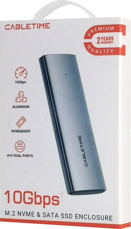 CABLETIME θήκη για M.2 NVMe/SATA SSD CT-SSD03-AG tool free, 10Gbps, γκρι — εικόνα 8