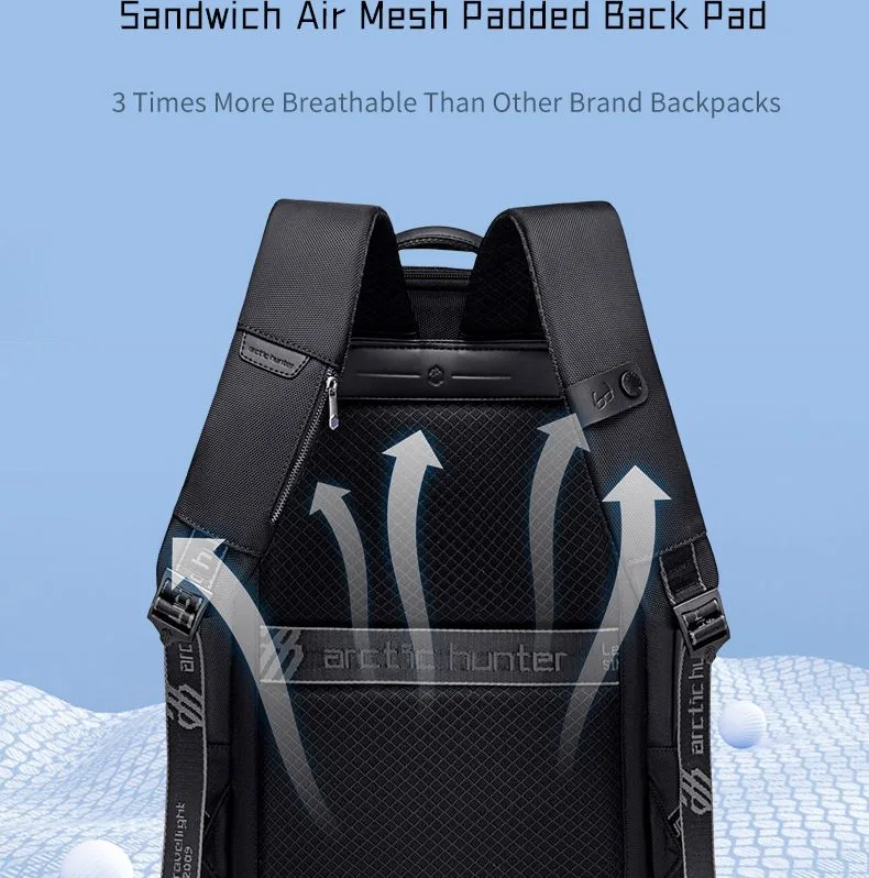ARCTIC HUNTER τσάντα πλάτης B00492-1 με θήκη laptop 15.6", 22L, μαύρη — εικόνα 7