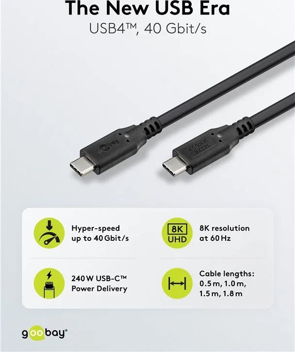 GOOBAY καλώδιο USB-C 74185, USB4, 240W, 40Gbps, 8K/60Hz, 1.8m, μαύρο — εικόνα 5