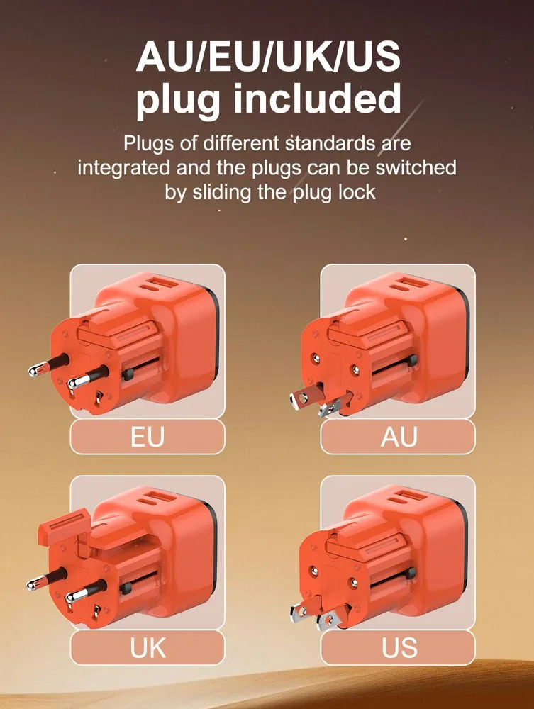 LDNIO φορτιστής τοίχου Q2420 με καλώδιο, USB/USB-C, 45W, universal πρίζα, πορτοκαλί — εικόνα 4