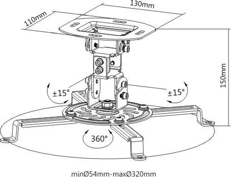 BRATECK Βάση για projectors PRB-18F, οροφής, 360° περιστροφή, έως 13.5kg — εικόνα 3