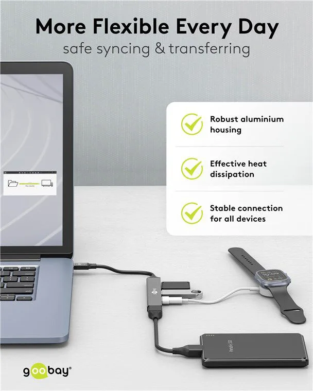 GOOBAY USB hub 74457, 4x θυρών, USB 3.2, 5Gbps, USB-C σύνδεση, γκρι — εικόνα 6