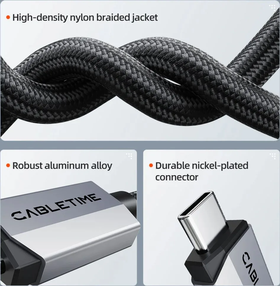 CABLETIME καλώδιο USB-C CT-USB4V2, USB4, 240W, 80Gbps, 8K/60Hz, 1m, μαύρο — εικόνα 5