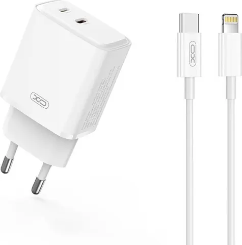 XO L145 φορτιστής με καλώδιο Lightning, PD 20W USB-C + Lightning , 2 ΘΥΡΕΣ, ΛΕΥΚΟΣ