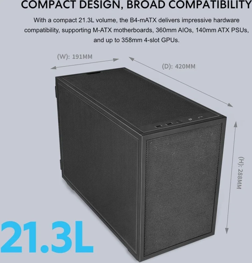 LIAN LI Dan-B4 Black - mATX Mesh - PC Gaming Case - 2x 120mm Fans Included - GPU Support 358.9mm — εικόνα 3