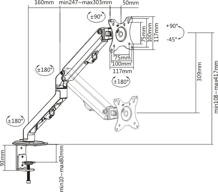 POWERTECH βάση γραφείου οθόνης PT-1365, 17-27", έως 7kg — εικόνα 7