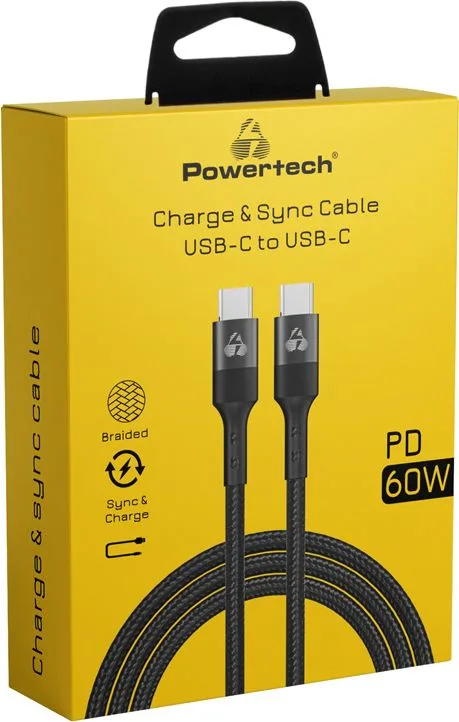 POWERTECH καλώδιο USB-C σε USB-C PTR-0168, PD 60W, copper, 1.5m, μαύρο — εικόνα 2