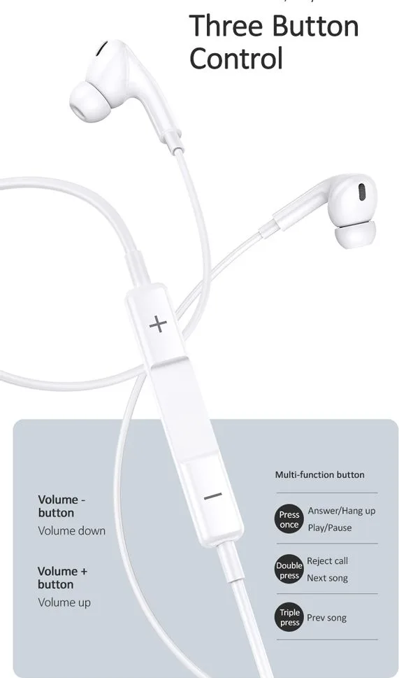 USAMS earphones με μικρόφωνο EP-41, Lightning, Φ10mm, 1.2m, λευκά — εικόνα 4