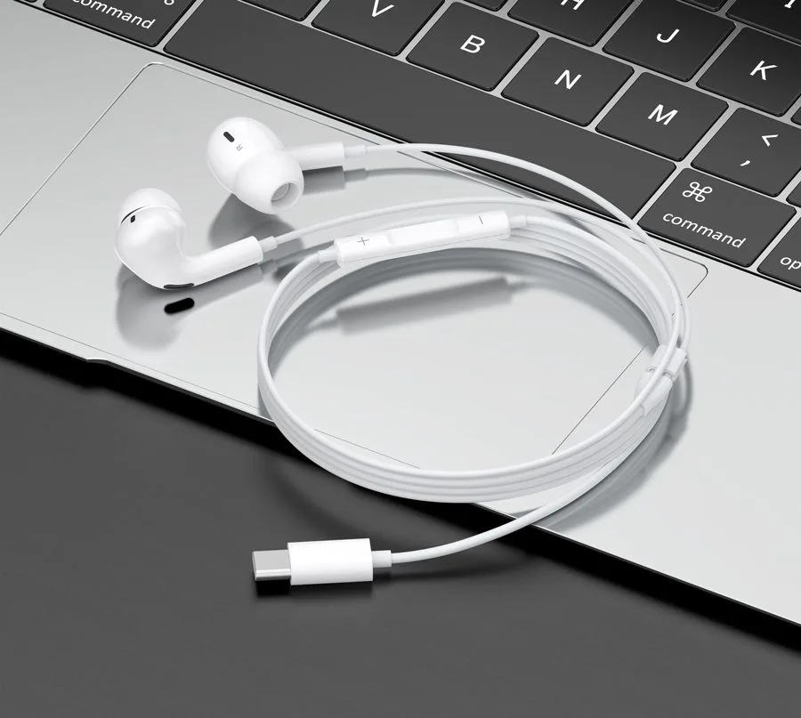 CELEBRAT earphones με μικρόφωνο E300, USB-C σύνδεση, Φ10mm, 1.2m, λευκά — εικόνα 2