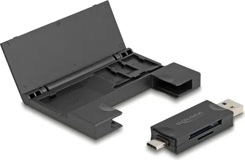 DELOCK card reader 91014 για SD & micro SD, με θήκη, USB/USB-C, 5Gbps, μαύρο