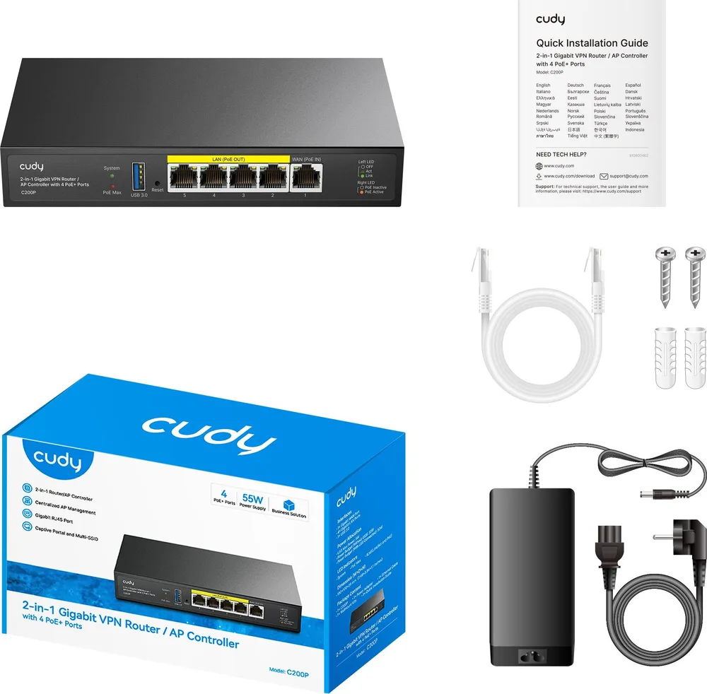 Cudy C200P Gigabit VPN Router, AP Controller, 4 PoE Ports — εικόνα 2