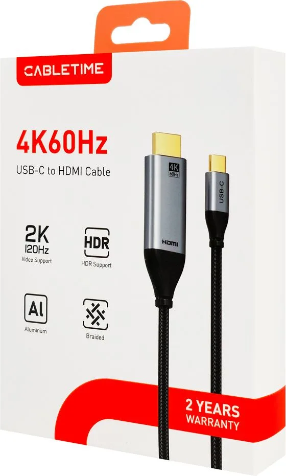 CABLETIME καλώδιο USB-C σε HDMI CT-CMHD2, 4K/60Hz, 1.8m, μαύρο — εικόνα 3