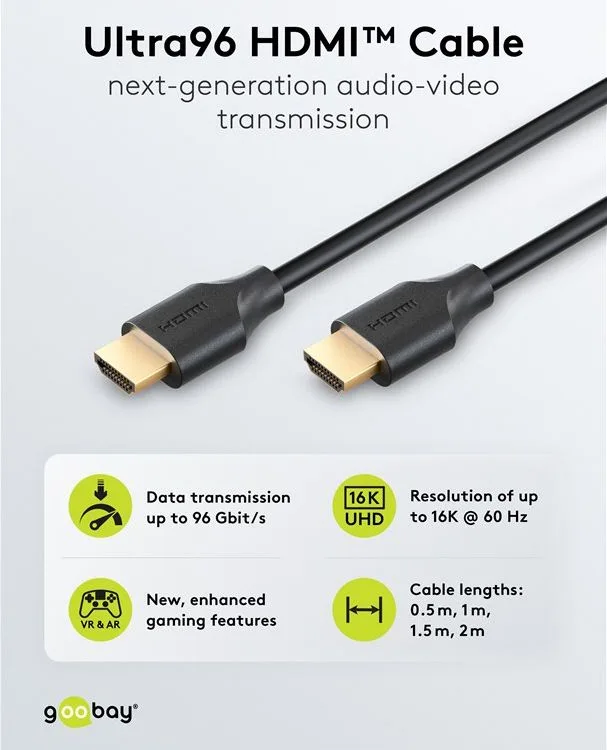 GOOBAY καλώδιο HDMI 2.2 80073, 16K/60Hz, 96 Gbps, 0.50m, μαύρο — εικόνα 3