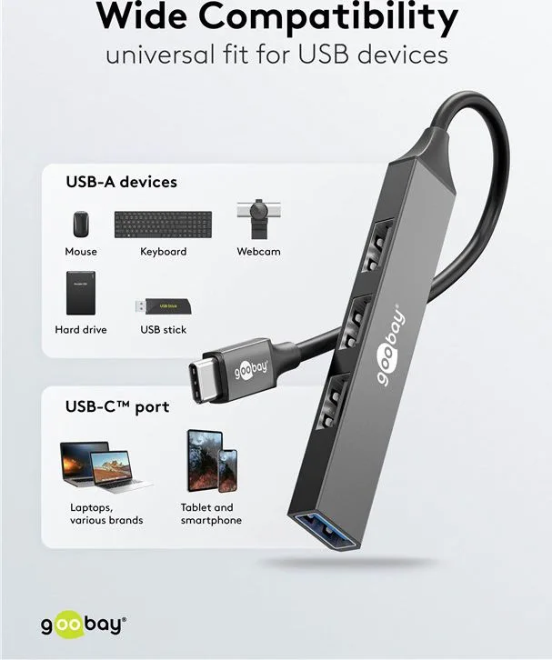 GOOBAY USB hub 74457, 4x θυρών, USB 3.2, 5Gbps, USB-C σύνδεση, γκρι — εικόνα 4