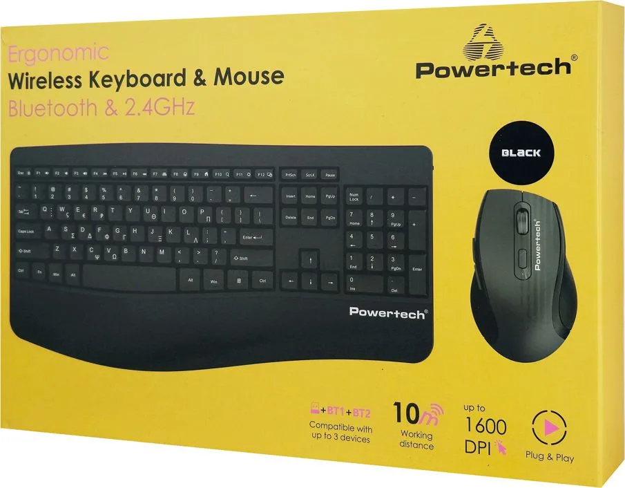 POWERTECH set ποντίκι & πληκτρολόγιο PT-1490, 2.4GHz & Bluetooth, μαύρο — εικόνα 7