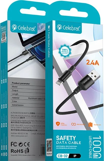 CELEBRAT καλώδιο Lightning σε USB CB-32, 2.4A, 1m, μαύρο — εικόνα 3