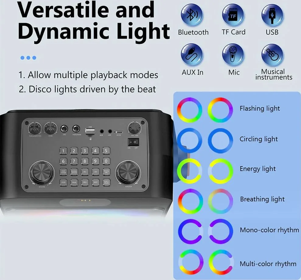 JYX φορητό ηχείο T19-T με 2x μικρόφωνα, 18W, 3000mah, LED, μαύρο — εικόνα 2