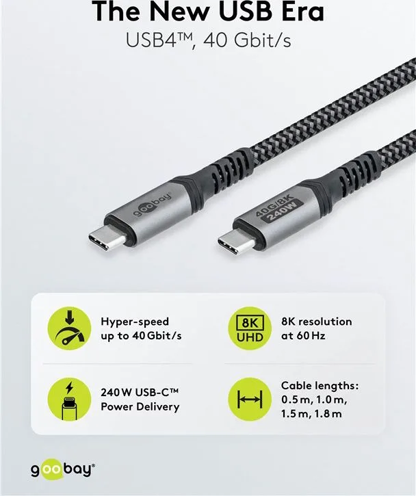 GOOBAY καλώδιο USB-C 74210, USB4, 240W, 40Gbps, 8K/60Hz, 0.50m, γκρι — εικόνα 5