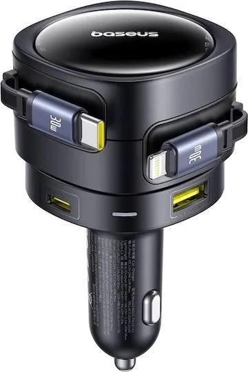 BASEUS Enjoyment MAX, φορτιστής ΑΥΤΟΚΙΝΗΤΟΥ, καλώδια Lightning και Type-C, 90W, μαύρο — εικόνα 2