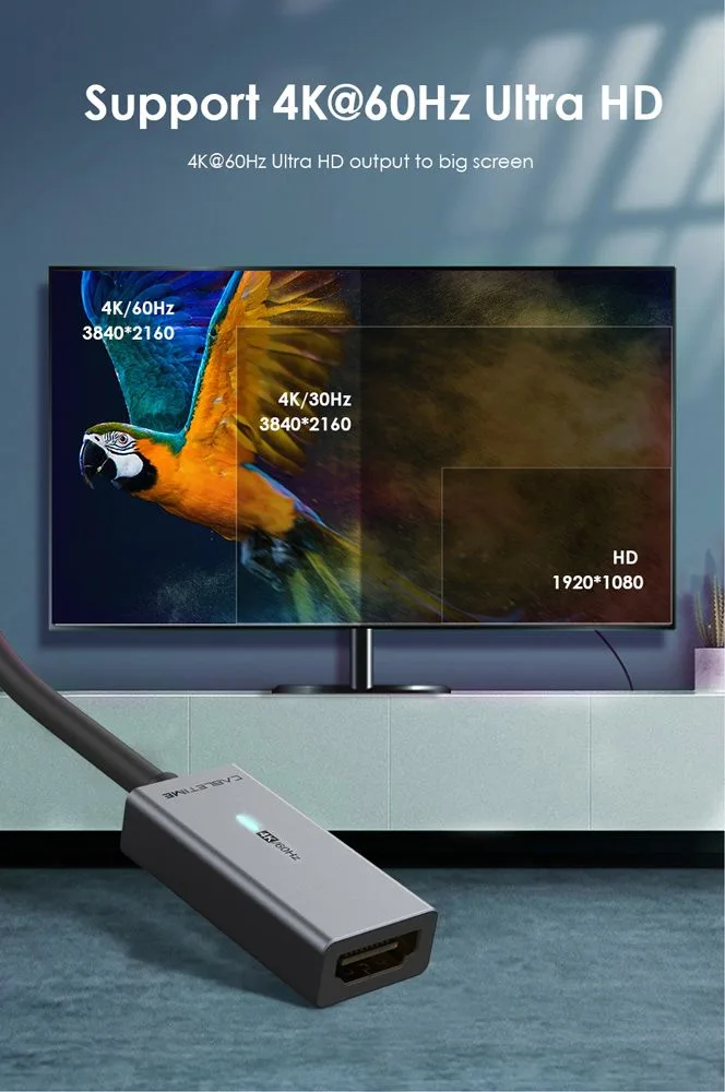 CABLETIME αντάπτορας DisplayPort σε HDMI CT-AV589-P02G4K60, 4K/60Hz, γκρι — εικόνα 5