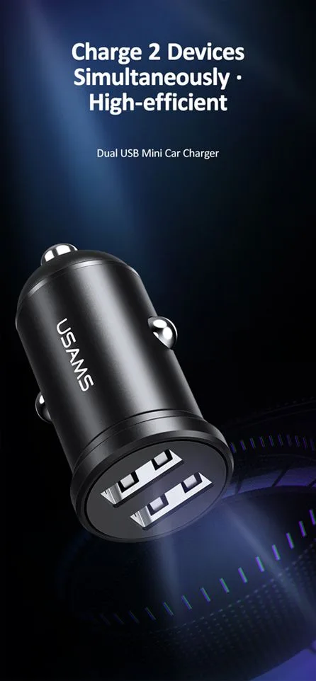 USAMS φορτιστής αυτοκινήτου C20, 2x USB, 2.4A, μαύρος — εικόνα 4