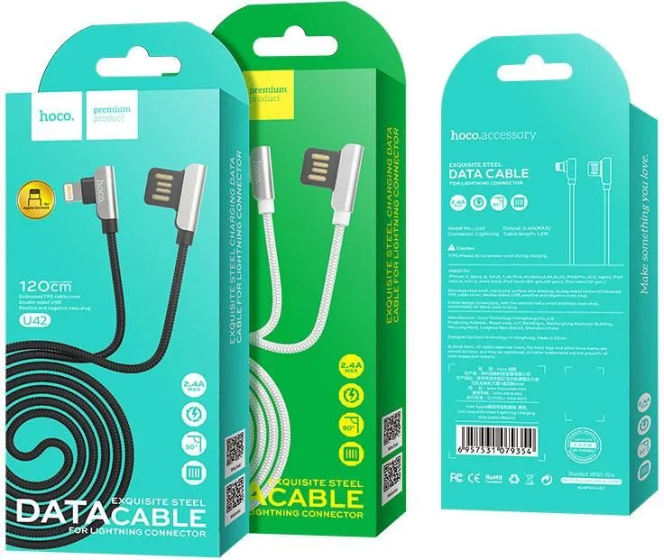 HOCO U42 Exquisite Steel ΜΕΤΑΛΛΙΚΟ καλώδιο Lightning φόρτισης & Data 1.2m, μαύρο — εικόνα 2