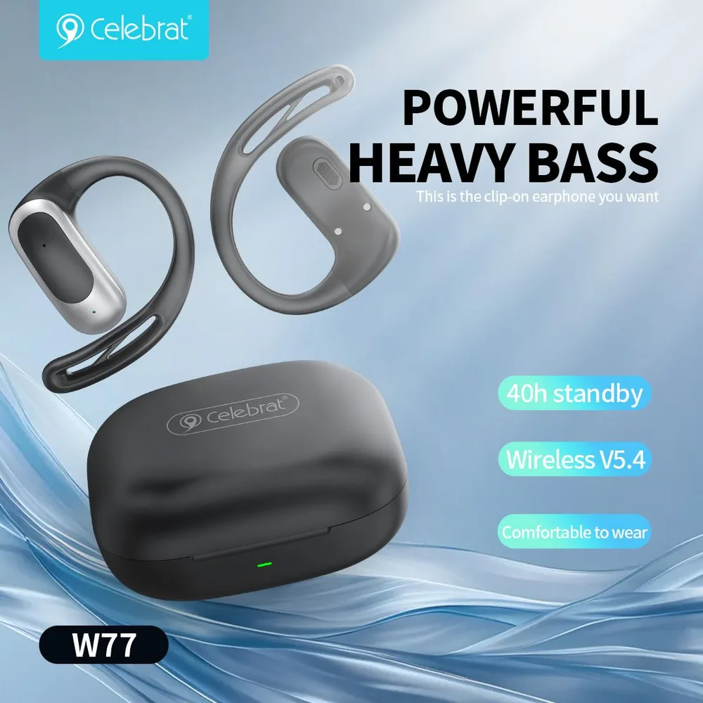 CELEBRAT earphones με θήκη φόρτισης W77, OWS, 12mm, 40/400mAh, μαύρα — εικόνα 5