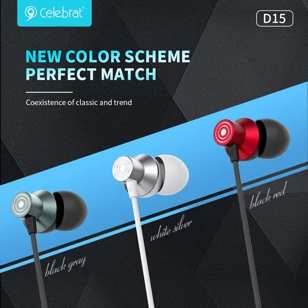 CELEBRAT earphones με μικρόφωνο D15, USB-C σύνδεση, Φ10mm, 1.2m, μαύρα — εικόνα 2
