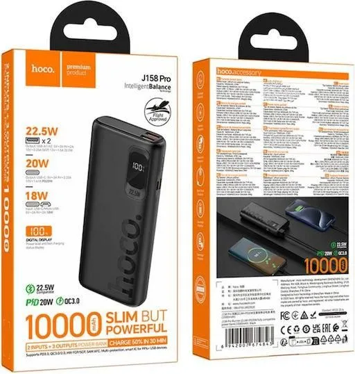 HOCO J158 PRO Runner Powerbank, 10000MAH, PD20W, μαύρο — εικόνα 3