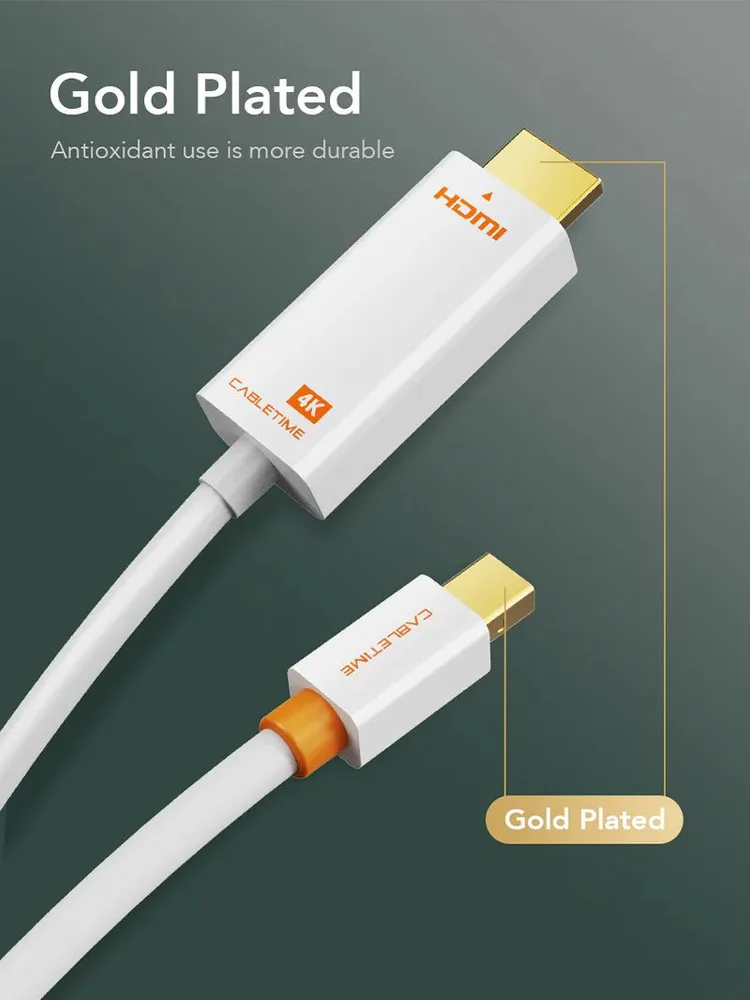 CABLETIME καλώδιο mini DisplayPort σε HDMI CT-AV588-03G4K, 4K/30Hz, 1m, λευκό — εικόνα 5