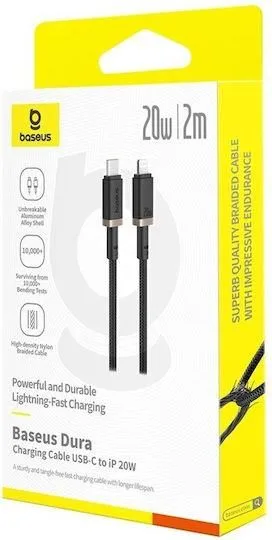 BASEUS Dura Series, καλώδιο ΓΡΗΓΟΡΗΣ φόρτισης, Type-C ΣΕ Lightning, 20W, 2m, Χρυσο-Μαυρο — εικόνα 4