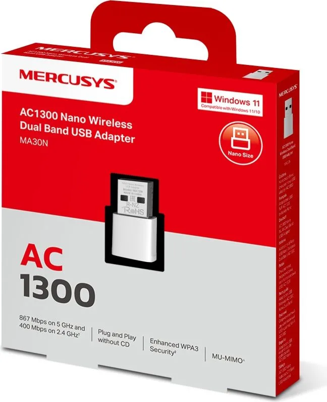 MERCUSYS ασύρματος USB αντάπτορας δικτύου MA30N, AC1300, Ver 1.0 — εικόνα 8